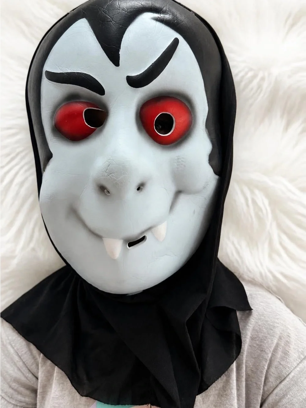 Kids Dracula Mask Costume - Black & White with Red Eyes